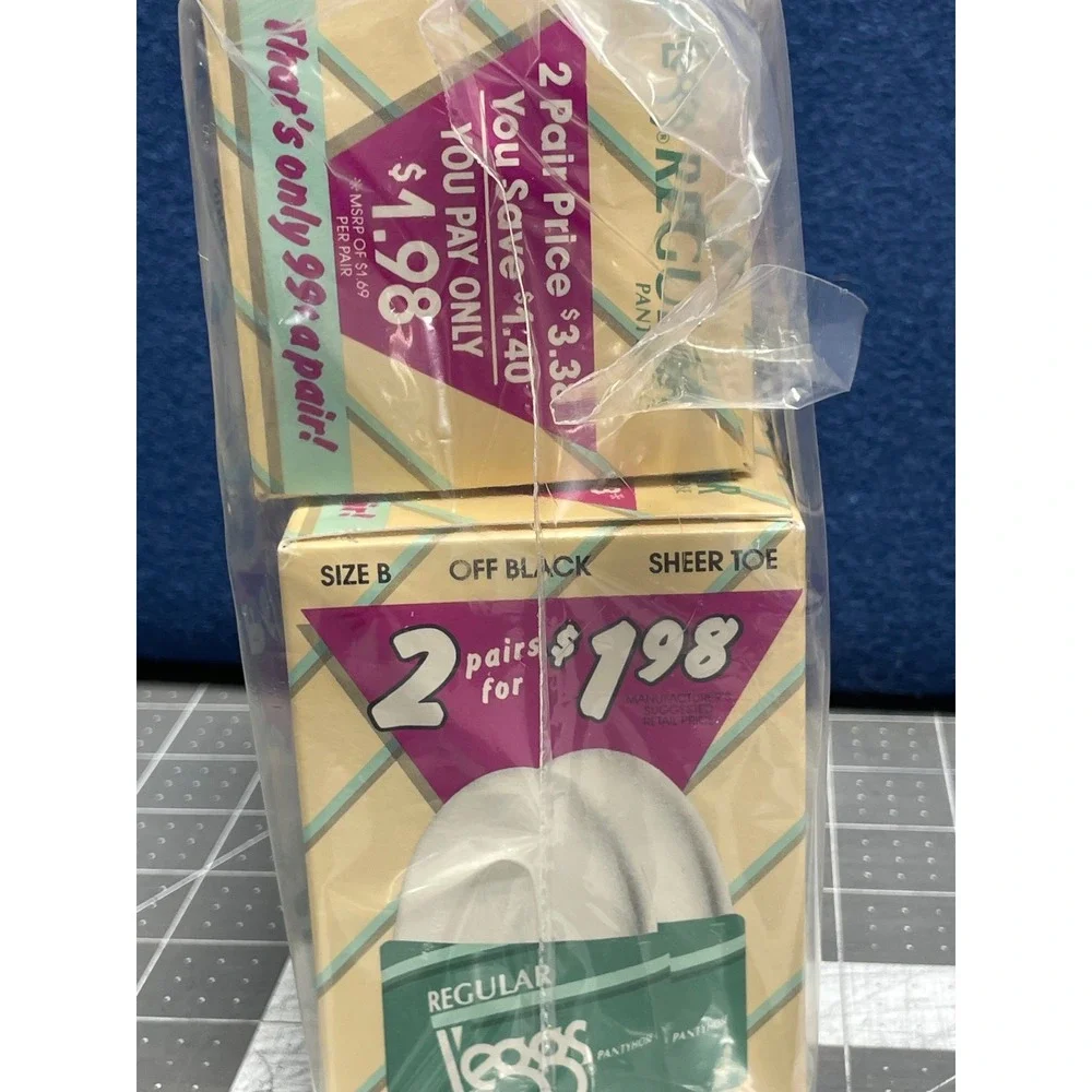 Vintage L'eggs Regular Pantyhose 6 Pairs Size B‎ Nude Suntan Off Black Sheer Toe